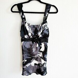 90's Y2K BCX Babydoll Tank Top L Black Gray Floral Satin Padded Bust